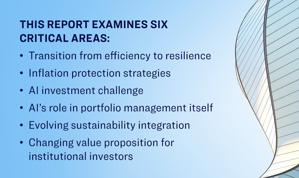 Investment report covering resilience strategies, inflation protection, AI integration, sustainability, and institutional value