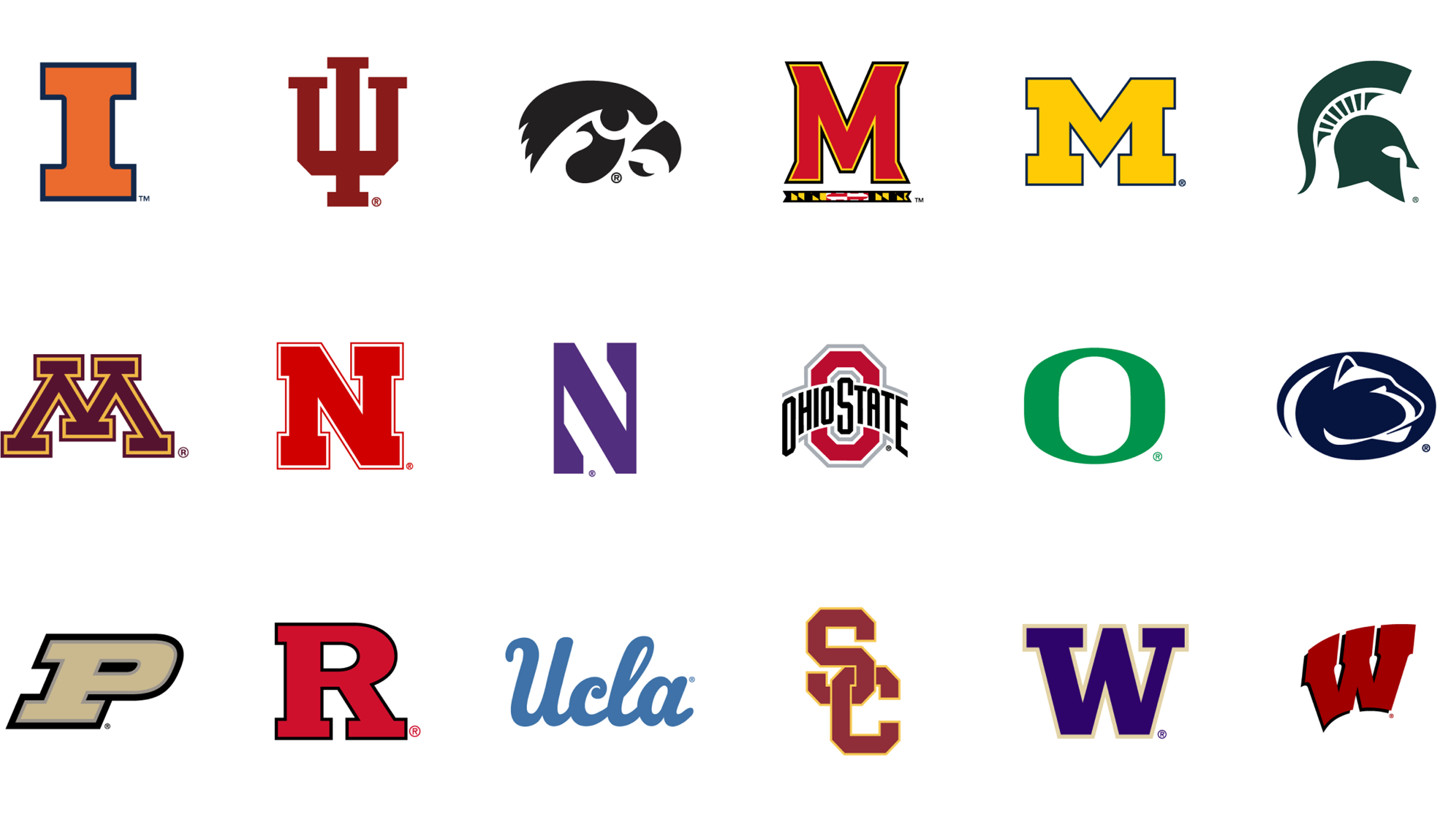 Logos of the Big Ten schools.