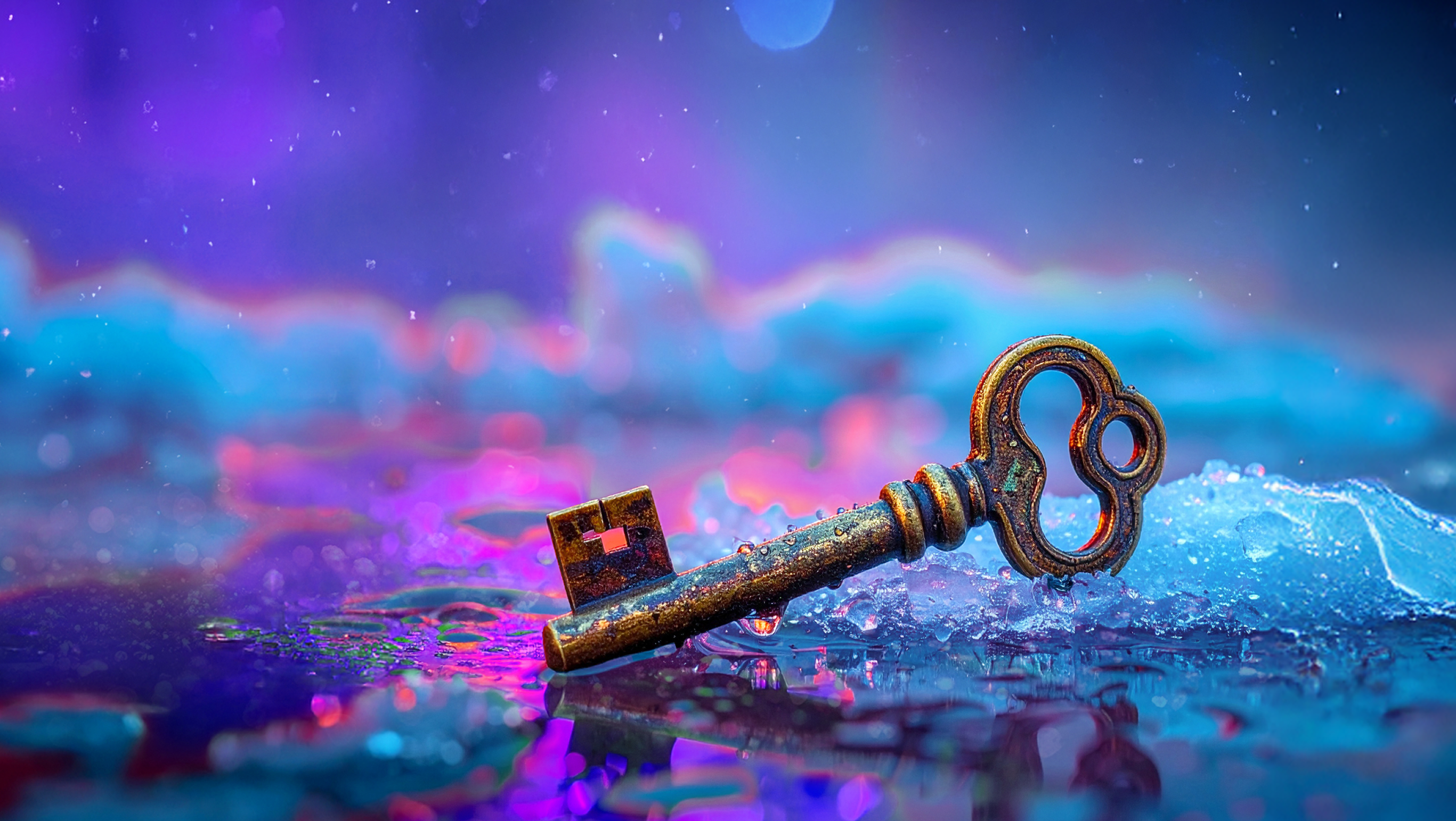 The key shown frozen in ice above now rests in a pool of water—just a short delay in liquidity.