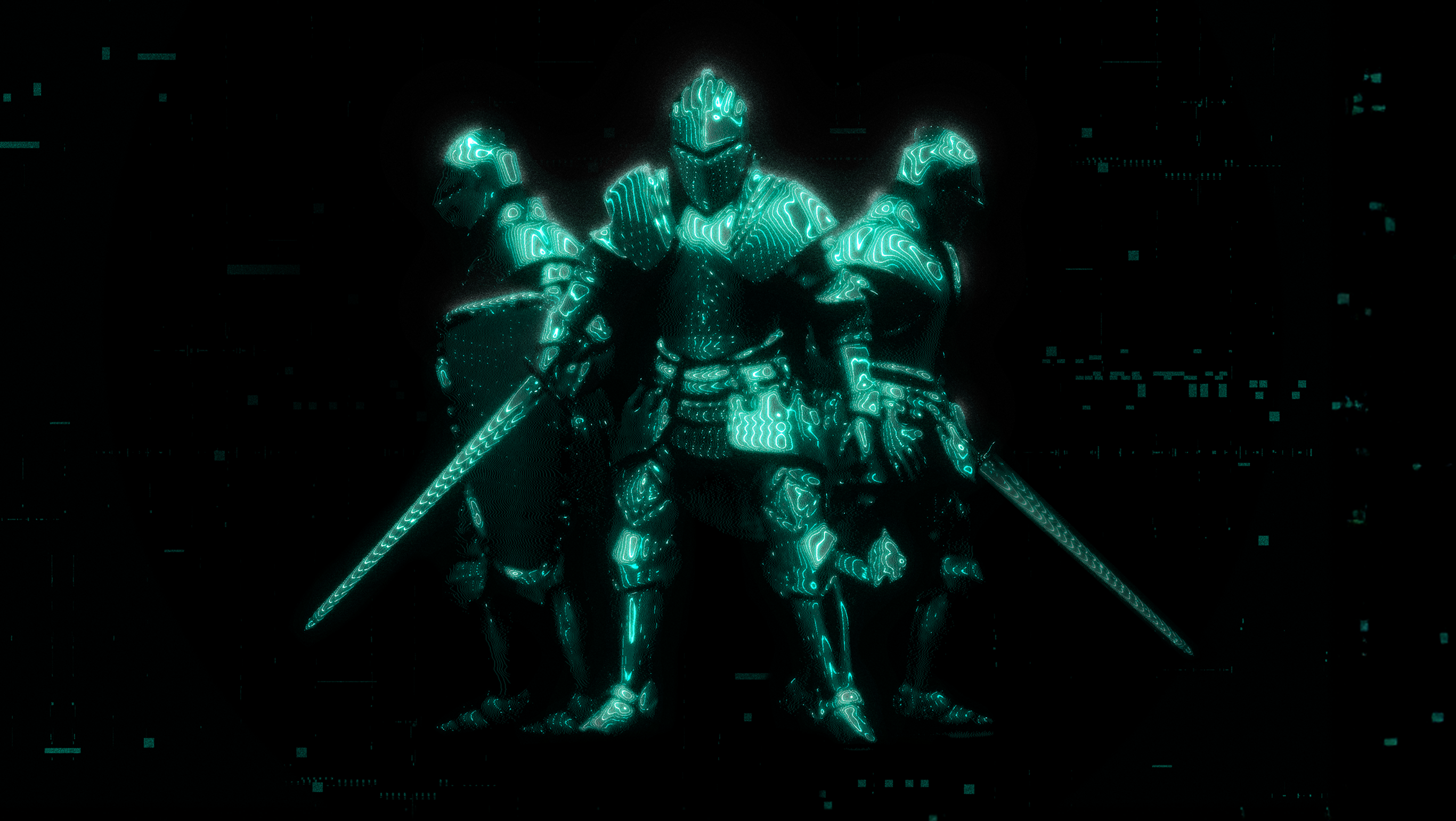 Three cyber knights stand ready to defend.