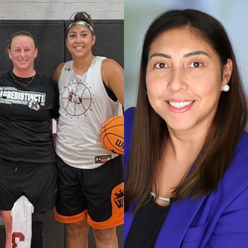 Pictures of TIAA associate as a college athlete and today.