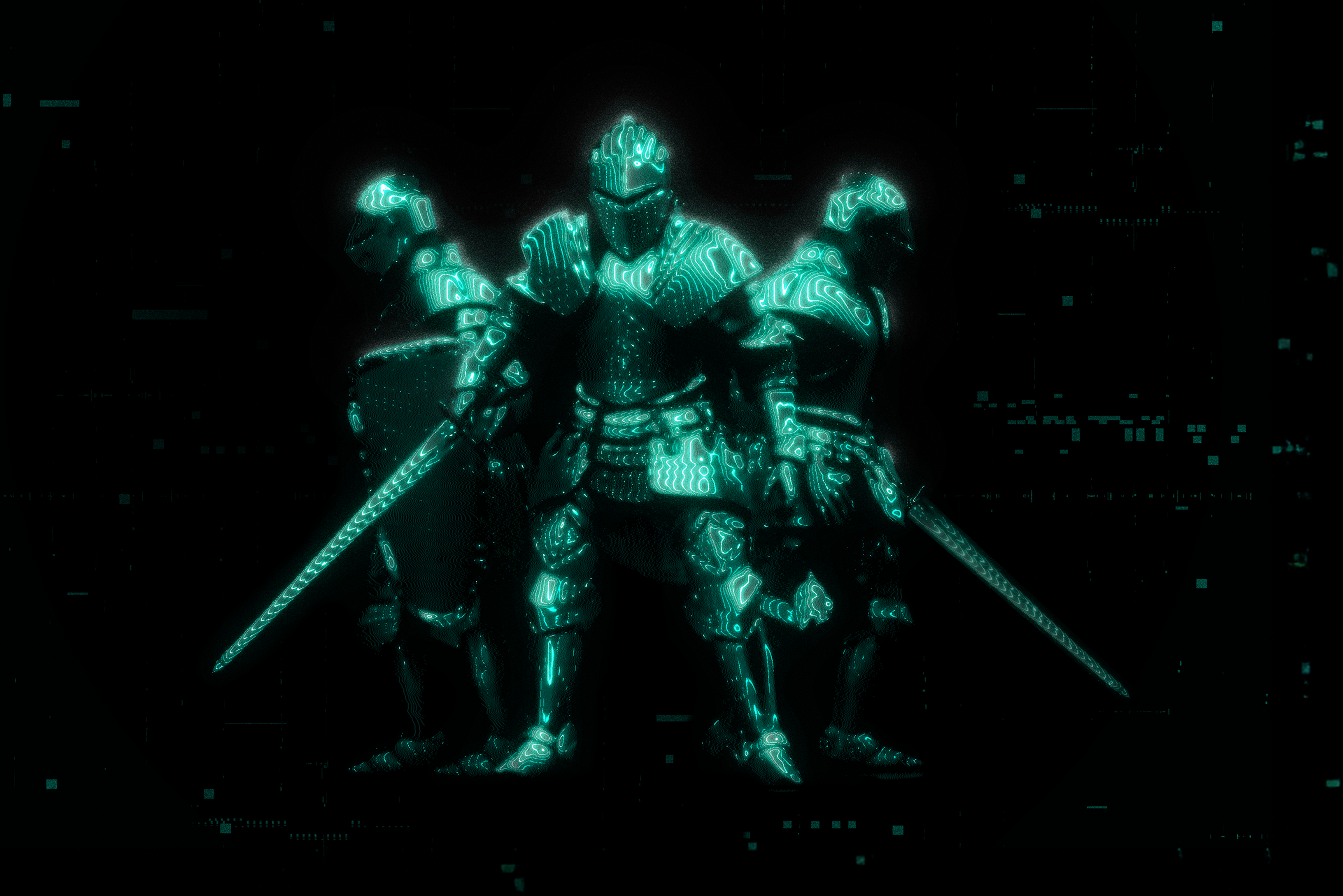 Three cyber knights stand ready to defend.