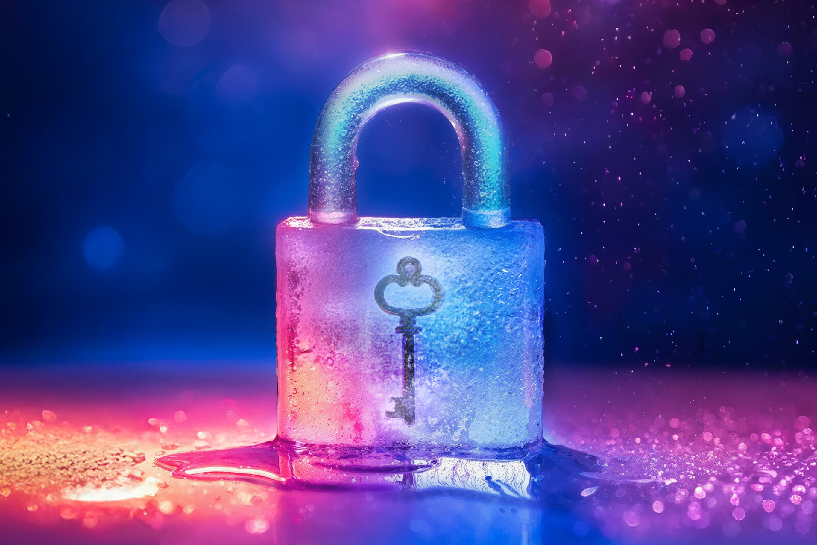 A key frozen inside an ice padlock represents the the delayed liquidity of some annuities.