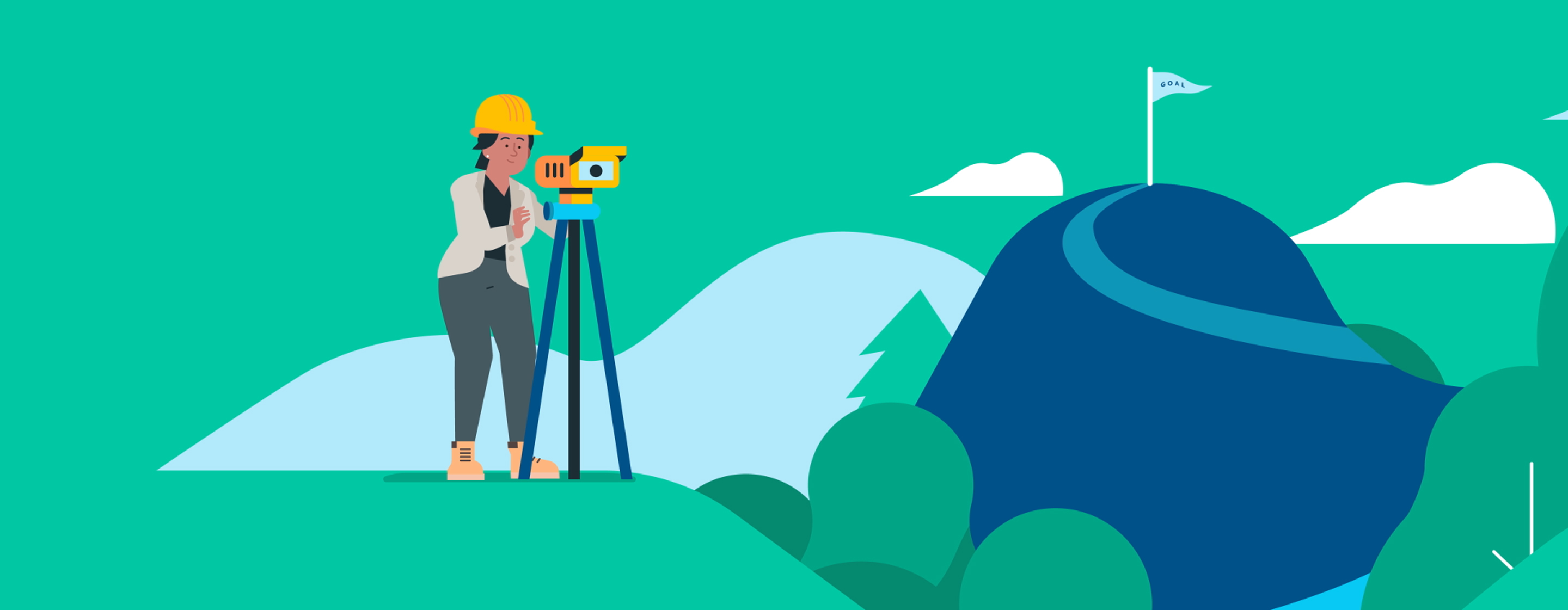A graphic of a land surveyor working