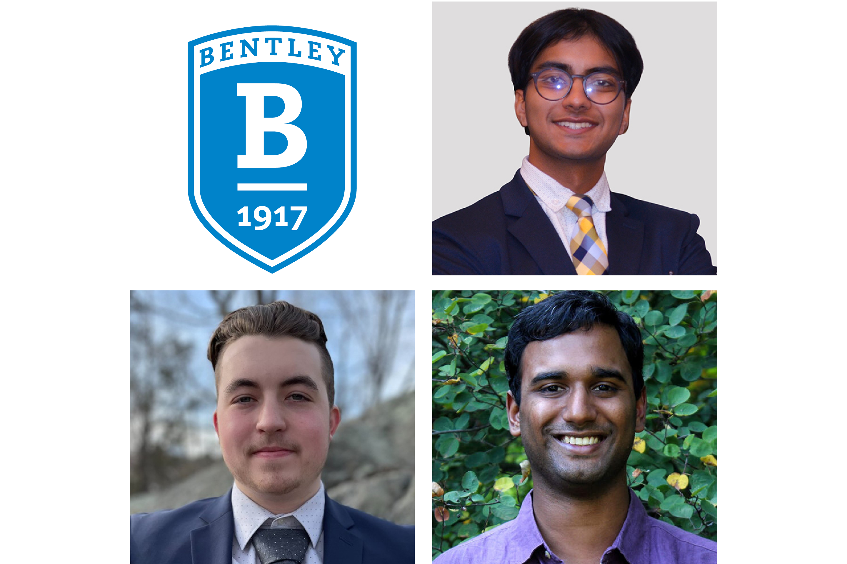 2025 iOme Challenge winners and Bentley University students, Raine Spearman and Rohan Rao, and professor Naveen Sunder. 