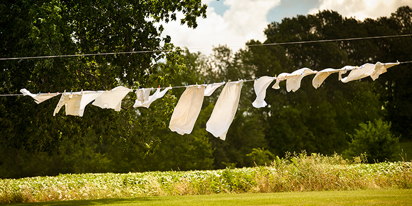Laundry drying on the line outside