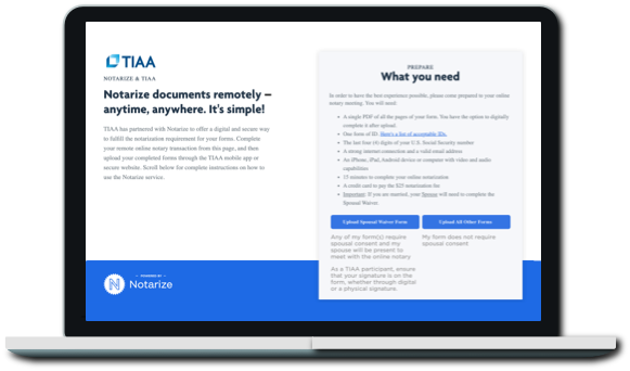 Laptop showing the notarize page