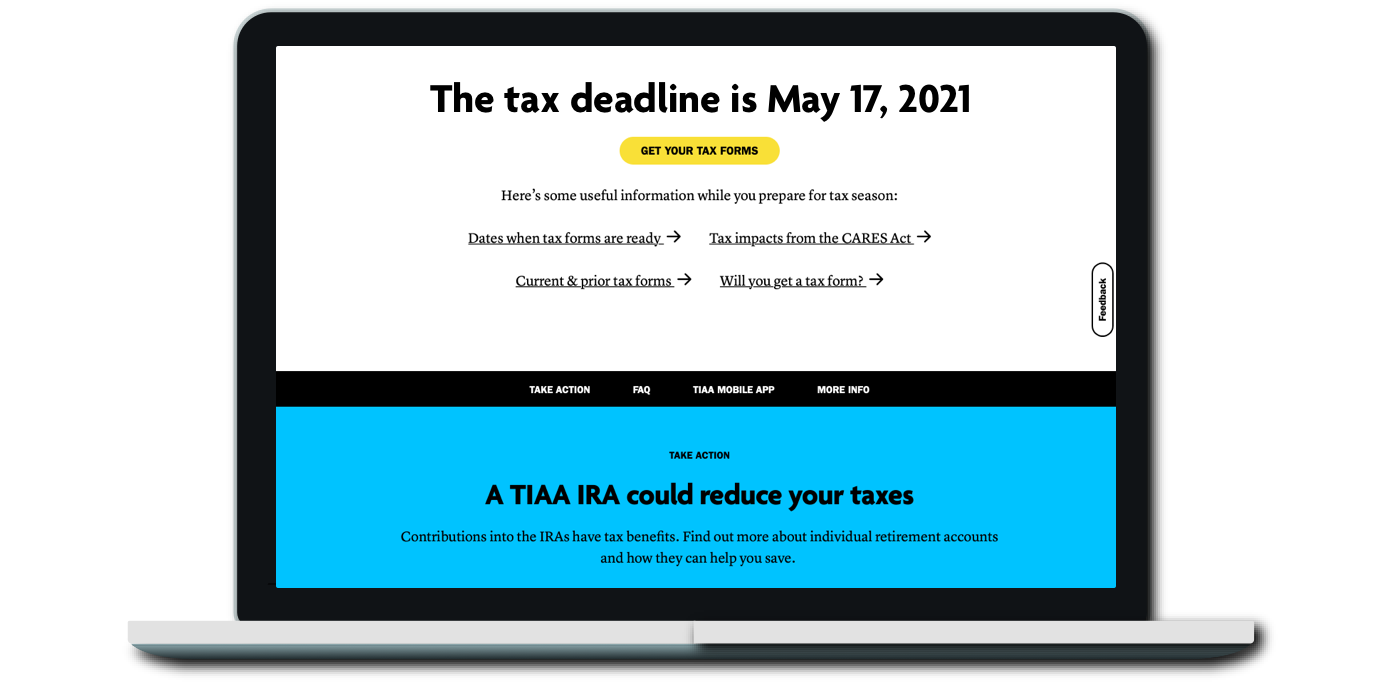 Device showing the Tax Center page