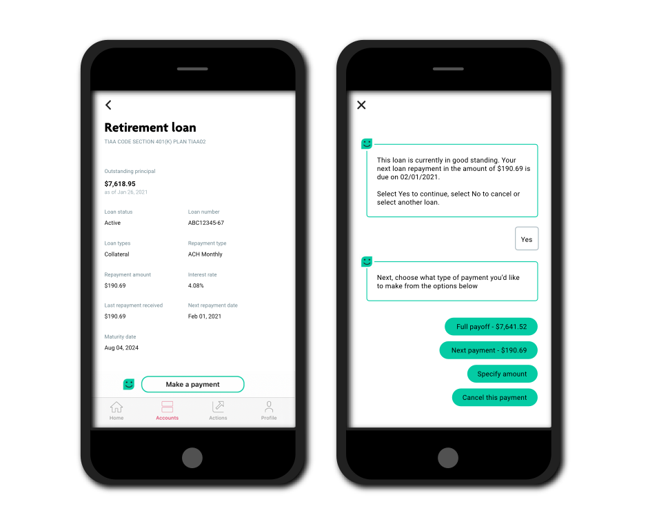 Mobile devices showing updates for retirement loans