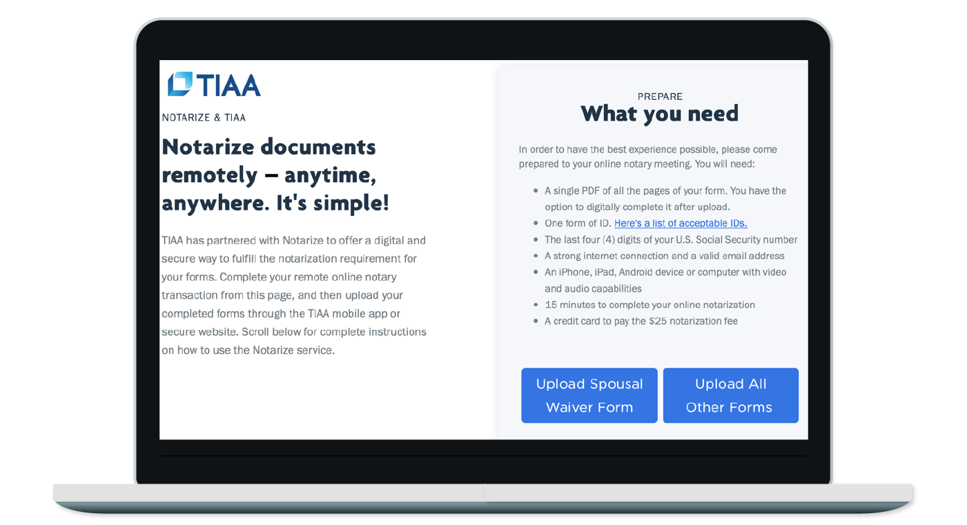 Laptop showing the notarize page