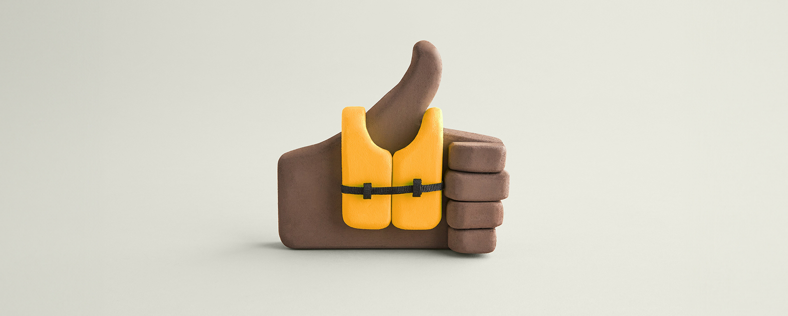 Illustration of hand with life preserver around raised thumb.